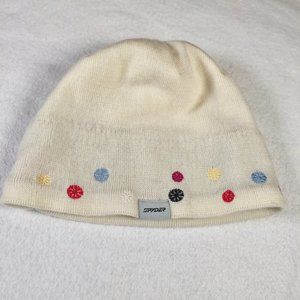 Spyder beanie hat ivory embroidered fleece lined